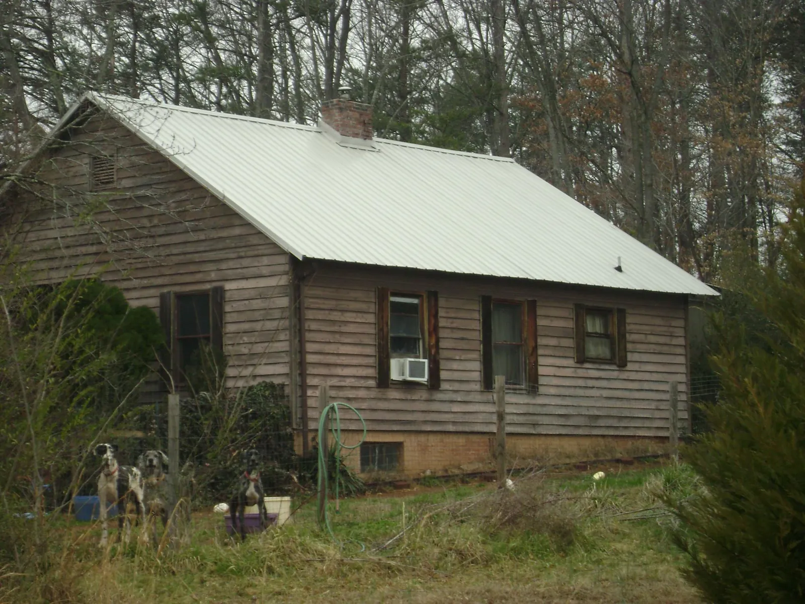 White metal roof on an old wood sided farmhouse, from a Metal Roof Installation job in Burnsville